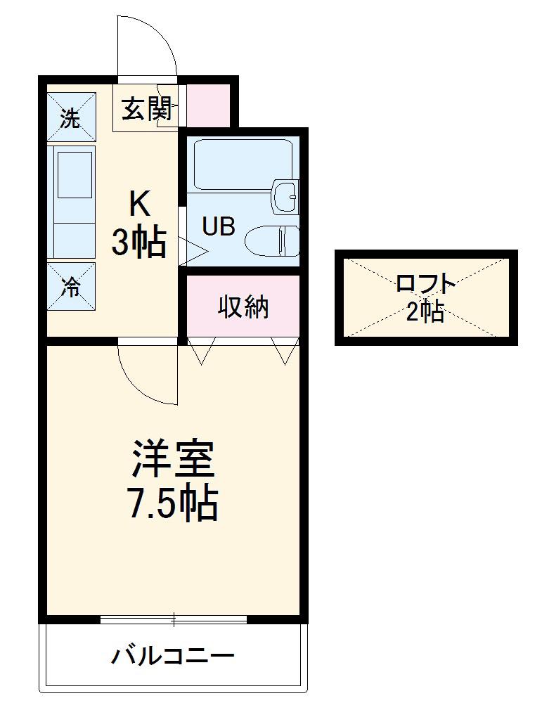 ユニーブル読売ランド(1K/2階)の間取り写真