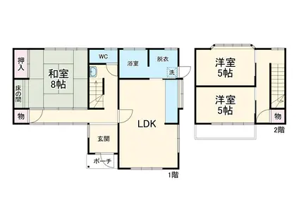 東海道本線 岡崎駅 徒歩14分 2階建 築35年(3LDK)の間取り写真