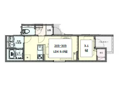 KLEIS西八王子Ⅱ(1LDK/3階)の間取り写真