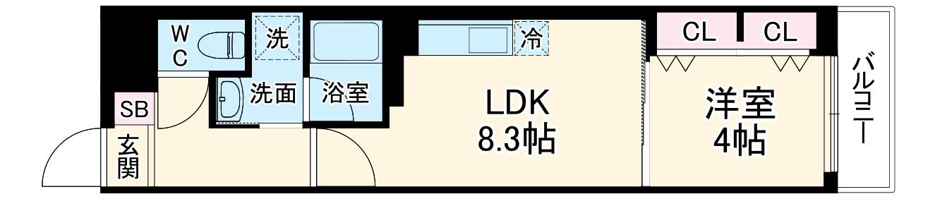 ベラジオ雅び北野白梅町(1LDK/5階)の間取り写真