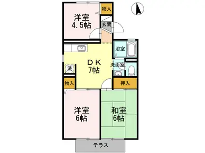 サンヒルズ西山B(3DK/1階)の間取り写真