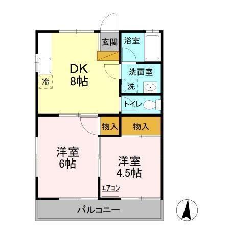 サンモール(2DK/2階)の間取り写真