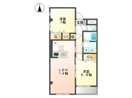 ブランメゾン(2LDK/2階)の間取り写真