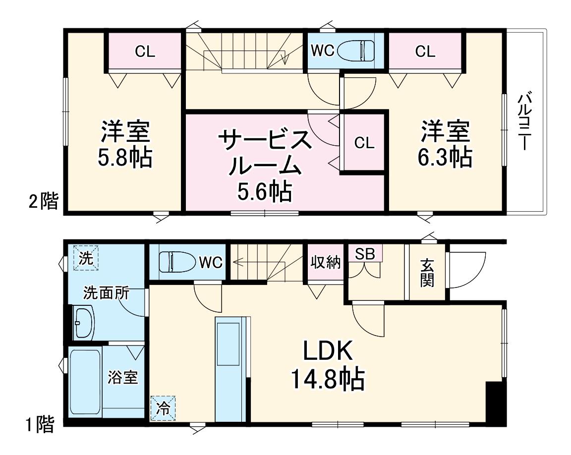 東海道本線 辻堂駅 徒歩27分 2階建 築3年(2SLDK)の間取り写真