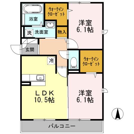 セレーソエステート(2LDK/2階)の間取り写真