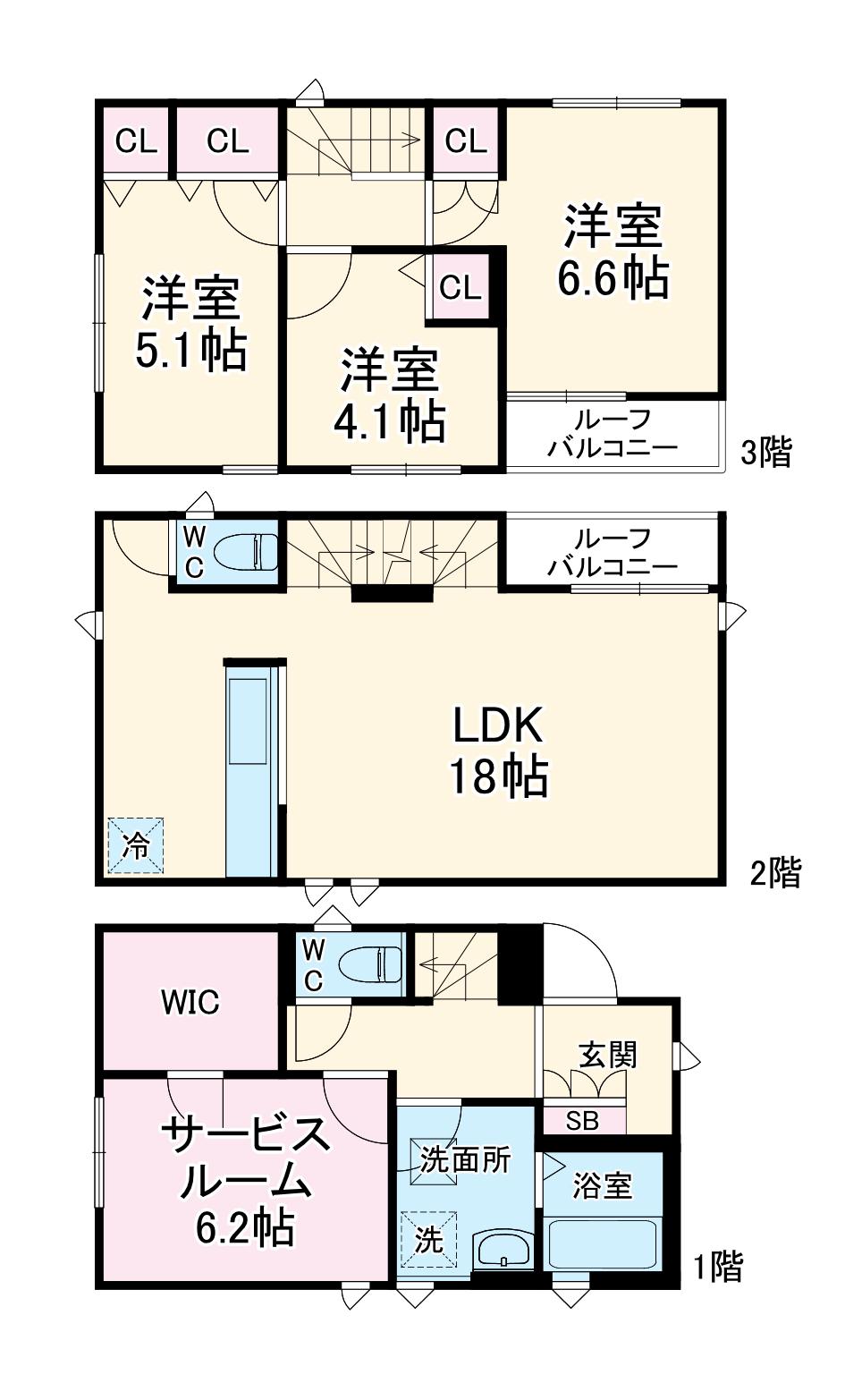 小田急電鉄江ノ島線 藤沢本町駅 徒歩21分 3階建 築3年(3SLDK)の間取り写真