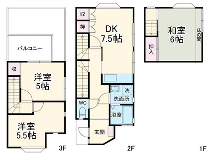 戸塚D-1棟(3DK/1階)の間取り写真