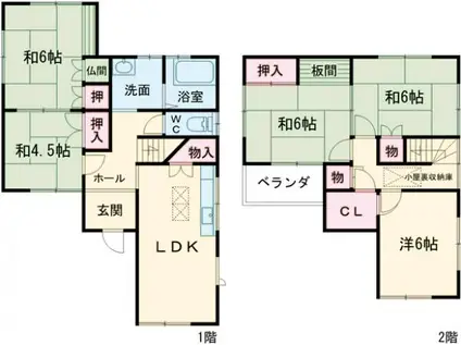 阪和線 久米田駅 徒歩17分 2階建 築38年(5LDK)の間取り写真