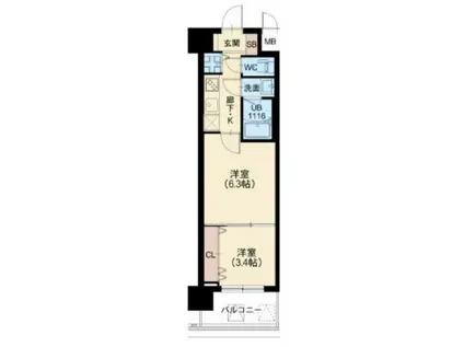 スプランディッド8(2K/9階)の間取り写真