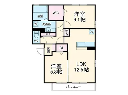 マリールタウンⅢA棟(2LDK/2階)の間取り写真