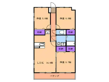 サニーサイド東宝木Ⅱ(3LDK/1階)の間取り写真