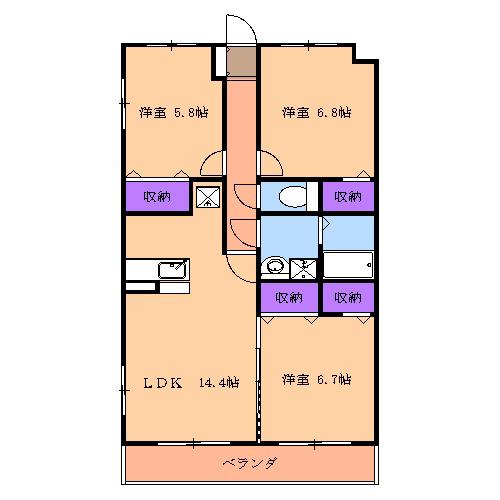 サニーサイド東宝木Ⅱ(3LDK/2階)の間取り写真