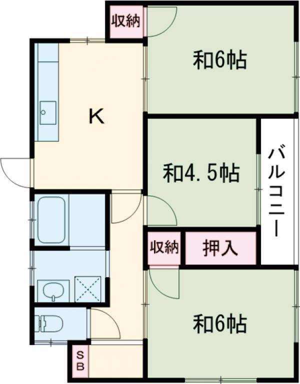 東北本線 宇都宮駅 バス乗車時間：25分 中戸祭バス停で下車 徒歩4分 1階建 築52年(3DK)の間取り写真