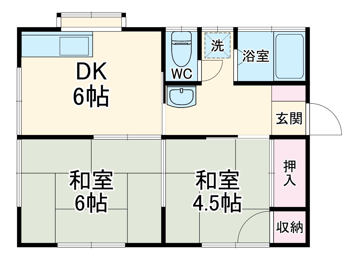 横浜市グリーンＬ 川和町駅 徒歩13分 2階建 築45年(2DK/2階)の間取り写真