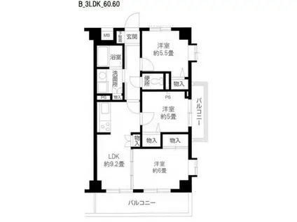 レガートたまプラーザ(2LDK/4階)の間取り写真