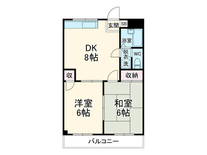 プラーズ末長Ⅱ(2DK/1階)の間取り写真