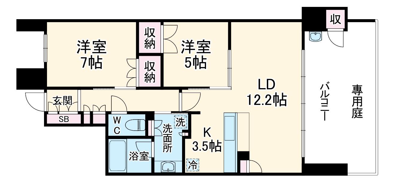 ジオ北千里藤白台(2LDK/1階)の間取り写真
