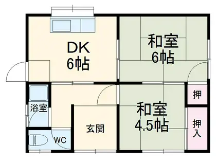 近鉄名古屋線 近鉄富田駅 徒歩13分 1階建 築55年(2DK)の間取り写真