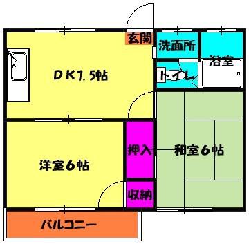 サニーハイツ原口A(2DK/2階)の間取り写真