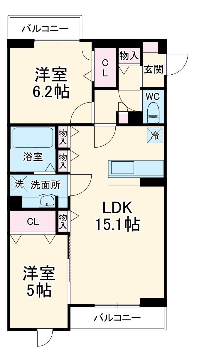 センカⅡ(2LDK/2階)の間取り写真
