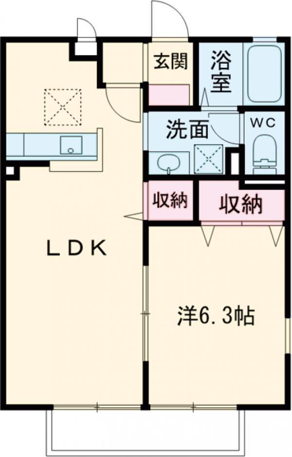 Yトマツリ4パナハイツ C(1LDK/2階)の間取り写真