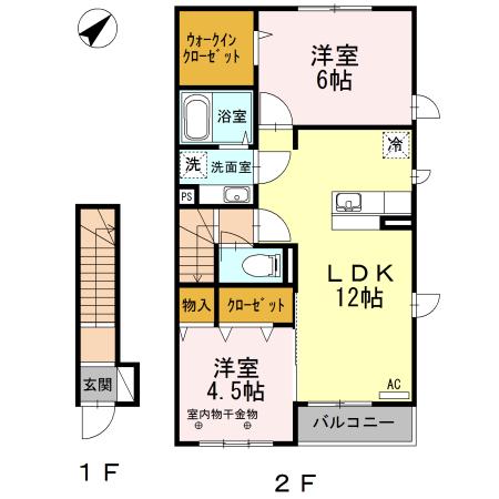 カサヴェール(2LDK/2階)の間取り写真