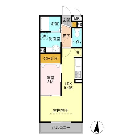 エクセレント(1LDK/3階)の間取り写真