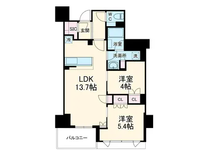 大宮スカイ&スクエア ザ・タワー(2LDK/10階)の間取り写真