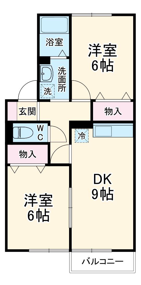 パーシモンフィールドB(2DK/1階)の間取り写真