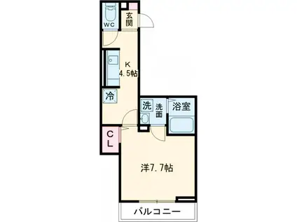 ラリュール赤塚Ⅱ(1K/2階)の間取り写真