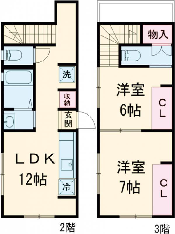 中央本線 三鷹駅 徒歩16分 3階建 築2年(2LDK)の間取り写真