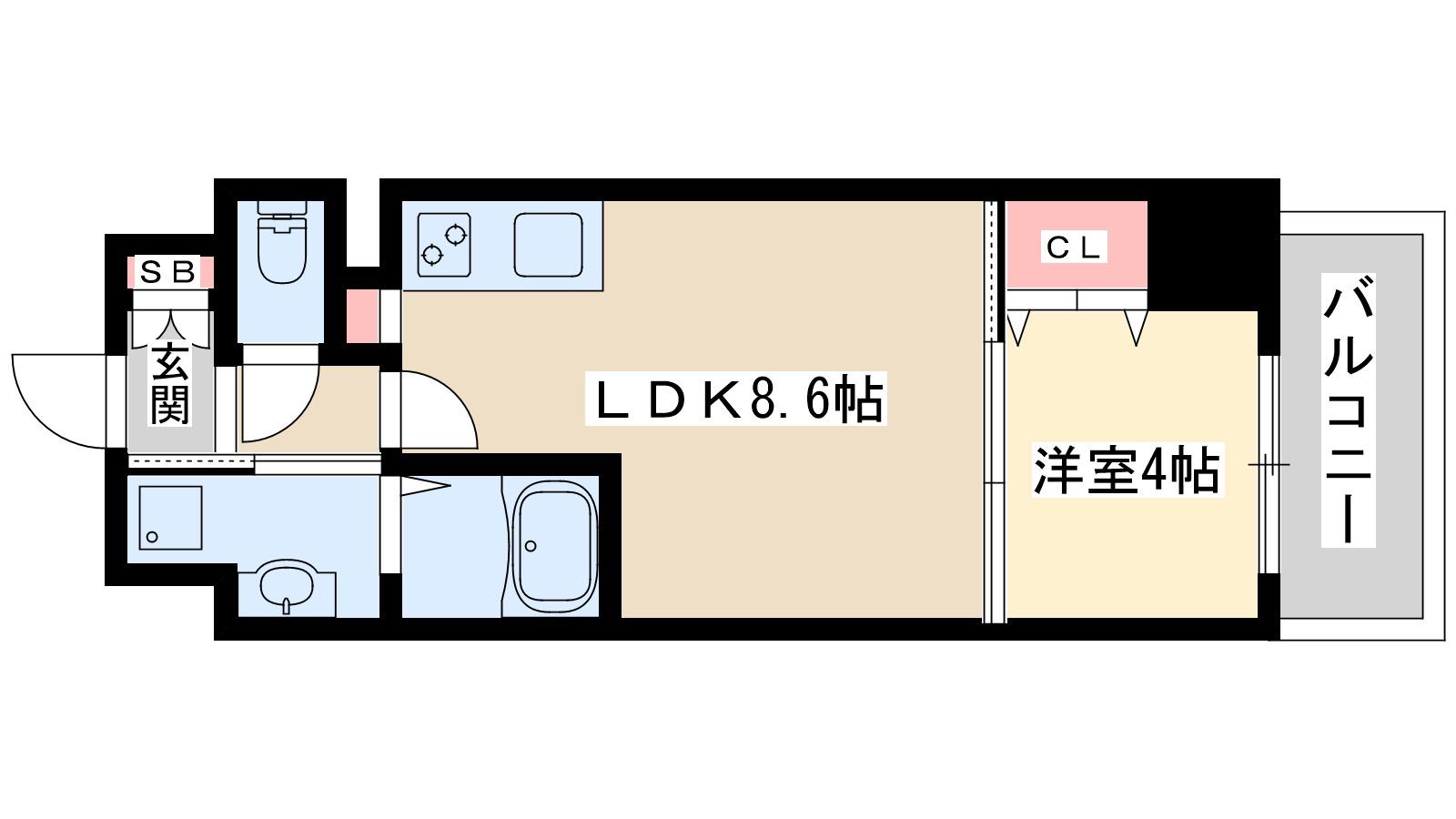 プライムコート神崎川(1LDK/3階)の間取り写真