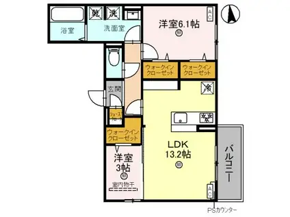 クラシスト服部天神(2LDK/2階)の間取り写真