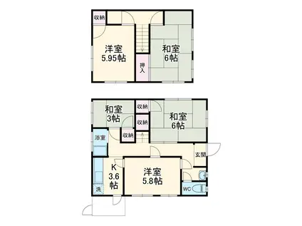 中央本線 甲府駅 徒歩16分 2階建 築56年(5K)の間取り写真