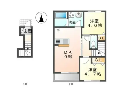 エスポワール(2DK/2階)の間取り写真