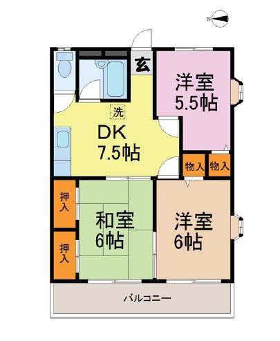 パールハイツⅠ(3DK/2階)の間取り写真