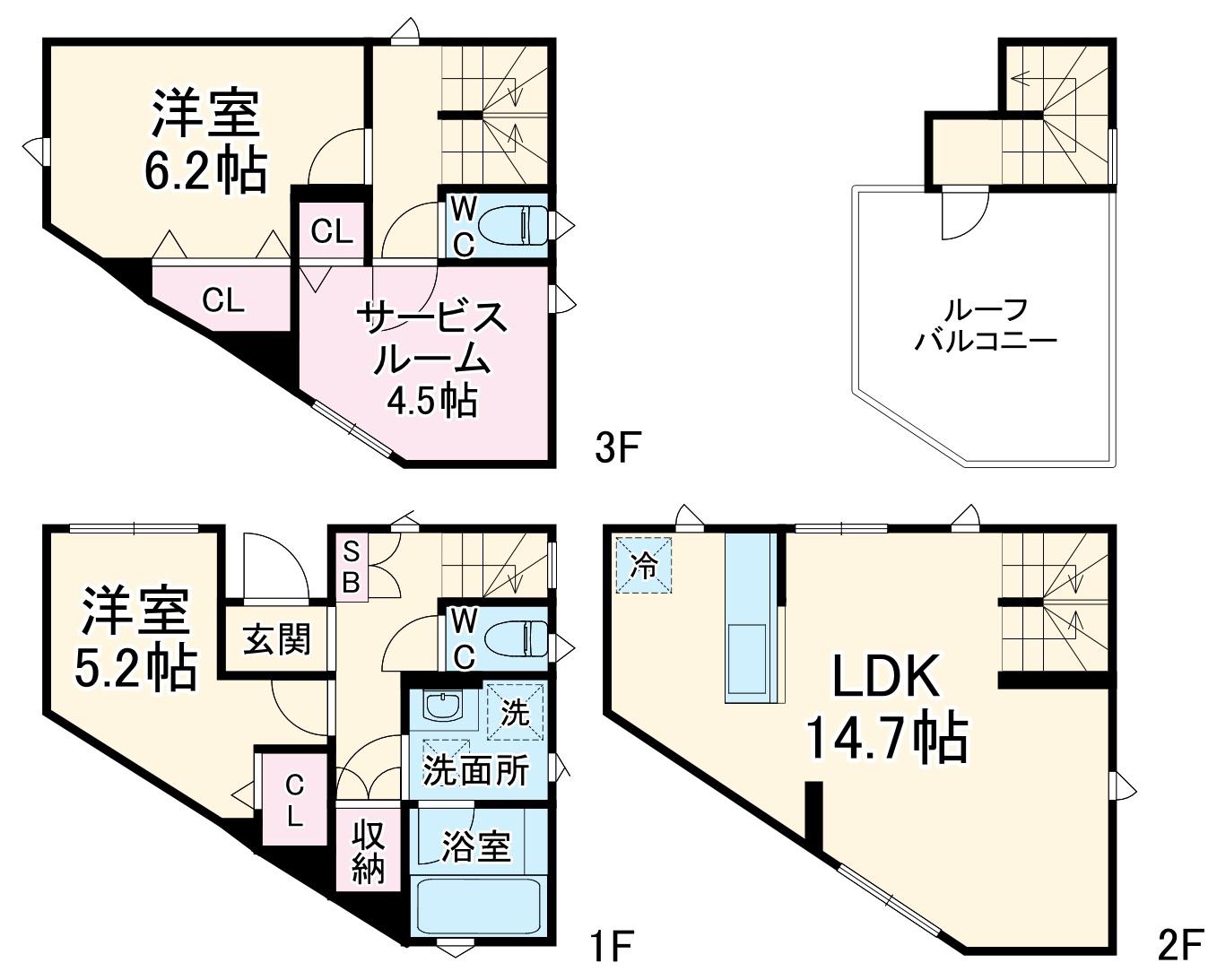 東急東横線 日吉駅(神奈川) 徒歩20分 3階建 築3年(2SLDK)の間取り写真