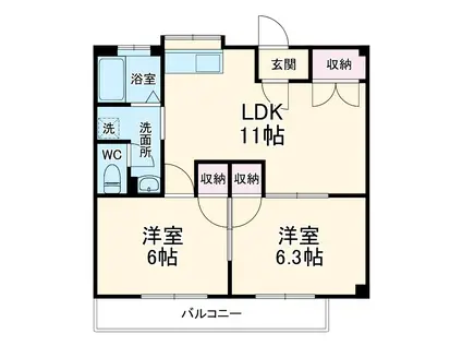 筑波レジデンス(2LDK/1階)の間取り写真