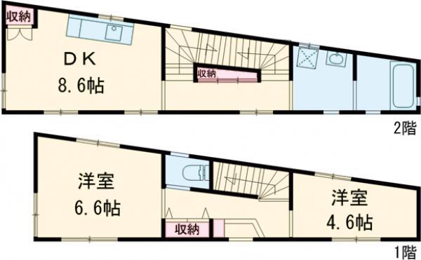 東京都新宿線 瑞江駅 徒歩15分 2階建 築14年(2DK)の間取り写真