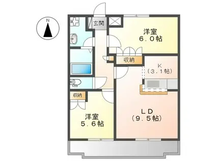 フォル・ルーエ(2LDK/1階)の間取り写真