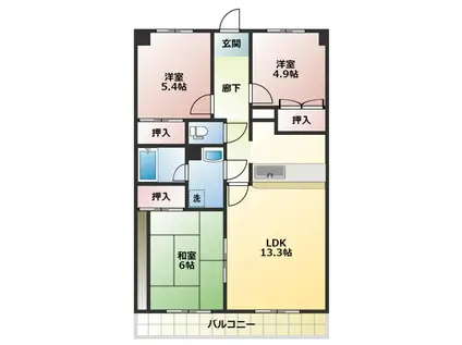 サニープレイスⅡ(3LDK/2階)の間取り写真