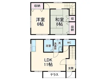 東海道本線 高塚駅 徒歩16分 2階建 築27年(2LDK)の間取り写真