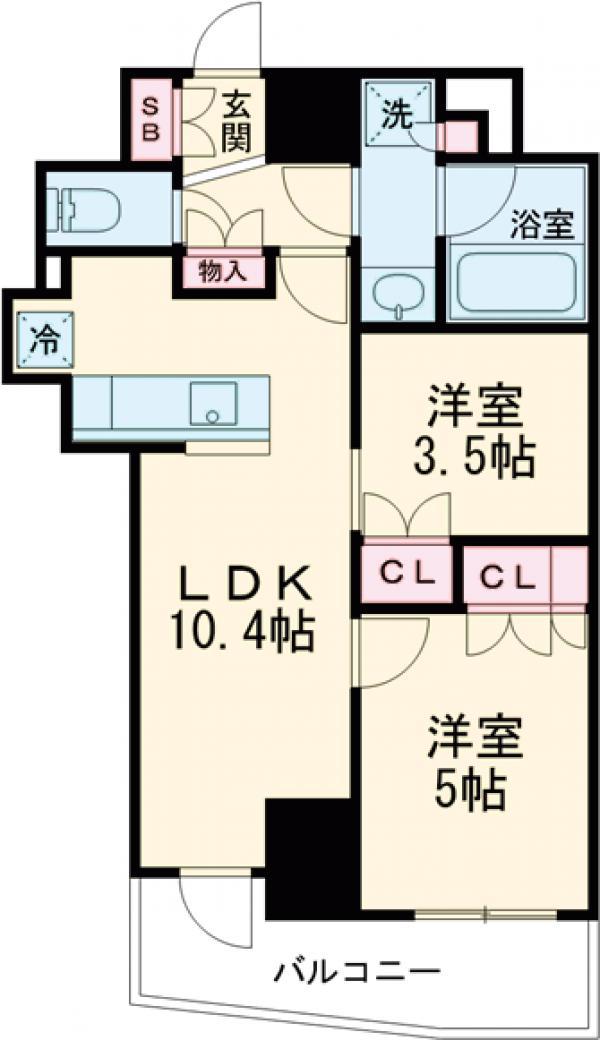 343レジデンス目黒Ⅱ(2LDK/6階)の間取り写真