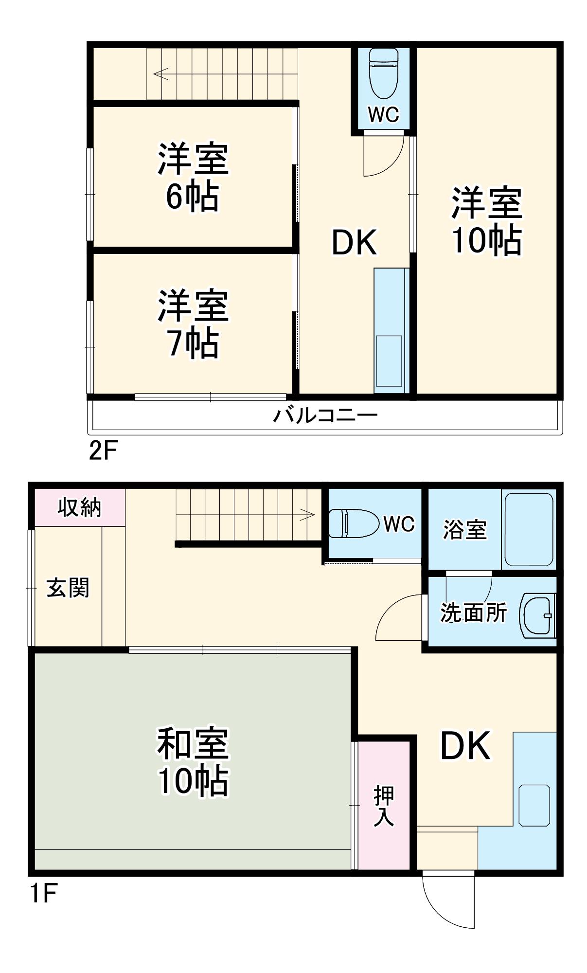 横浜市ブルーライン 阪東橋駅 徒歩9分 2階建 築24年(3LDK)の間取り写真