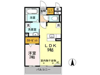 ヴィオーラ八番(1LDK/2階)の間取り写真