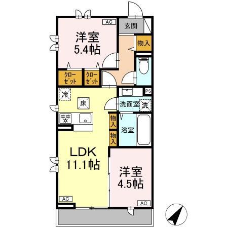 アニバーサリー(2LDK/1階)の間取り写真