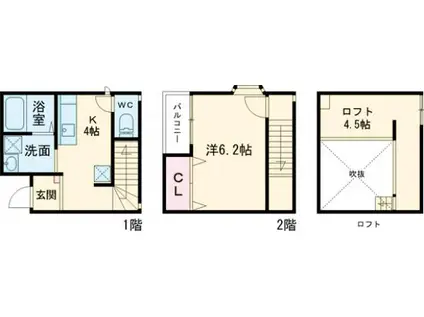 フェリオ千早(1K)の間取り写真