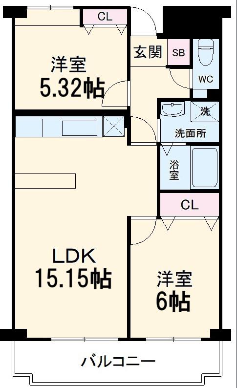 エルプレイス下総中山Ⅲ(2LDK/2階)の間取り写真