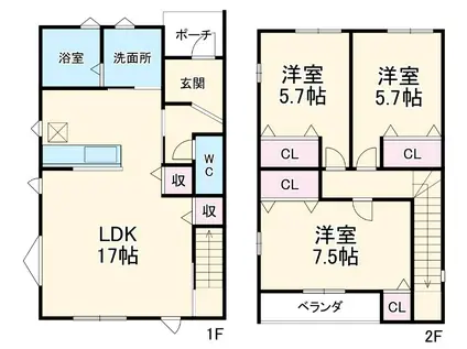 名鉄名古屋本線 笠松駅 徒歩24分 2階建 築3年(3LDK)の間取り写真