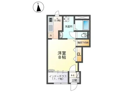 シェルルスターテラス神山(1K/1階)の間取り写真